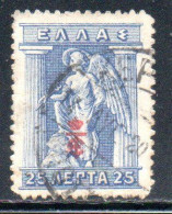 GREECE GRECIA ELLAS 1916 OVERPRINTED IN RED IRIS HOLDING CADUCEUS 25l USED USATO OBLITERE' - Gebraucht