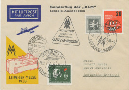 DDR 28.2.1958, Sonderflug Der KLM Zur Leipziger Frühjahrsmesse Erster Flugtag „LEIPZIG – AMSTERDAM“ (HLII/34 / Dah.35f) - Luftpost