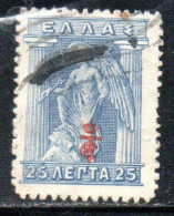 GREECE GRECIA ELLAS 1916 OVERPRINTED IN RED IRIS HOLDING CADUCEUS 25l USED USATO OBLITERE' - Usados