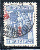 GREECE GRECIA ELLAS 1916 OVERPRINTED IN RED IRIS HOLDING CADUCEUS 25l USED USATO OBLITERE' - Oblitérés