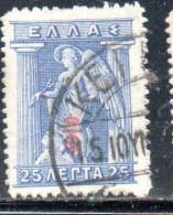 GREECE GRECIA ELLAS 1916 OVERPRINTED IN RED IRIS HOLDING CADUCEUS 25l USED USATO OBLITERE' - Gebruikt