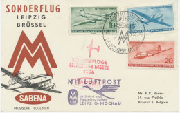 DDR 9.3.1956, Leipziger Frühjahrs-Messe-Sonderflug Sabena Letzter Flugtag „LEIPZIG-MOCKAU – BRÜSSEL“ (SABENA – Existiert - Airmail