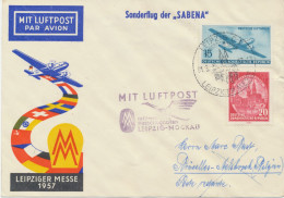 DDR 1.3.1957, Sonderflug Der SABENA Zur Leipziger Frühjahrsmesse Erster Flugtag „LEIPZIG – BRÜSSEL“ (SABENA – Existierte - Luftpost
