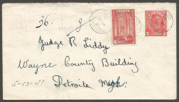 1941 Registered Cover 13c Chamber/Uprated PSE CDS Windsor Ontario To USA - Storia Postale