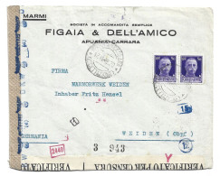 ITALY ITALIA - 1942 ADVERTISE COVER APUANIA MASSA CARRARA COVER TO GERMANY - CENSORED MULTIPLE CENSOR MARKS - Andere & Zonder Classificatie