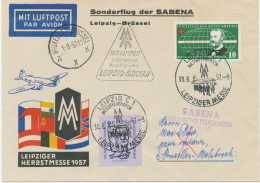DDR 30.8.1957, Leipziger Herbst-Messe-Sonderflug Sabena Erster Flugtag „LEIPZIG-MOCKAU – BRÜSSEL“ (SABENA – Existierte V - Airmail