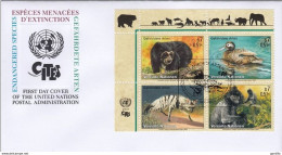 UN WIEN 327-330, 4erBlock Auf FDC, Gefährdete Arten : Fauna 2001 - Blokken & Velletjes