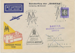DDR 1.3.1958,Sonderflug Sabena Leipziger Frühjahrsmesse Erster Flugtag „LEIPZIG-MOCKAU – BRÜSSEL“ (SABENA – Existierte - Correo Aéreo