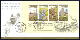 Hong Kong Sc# 530a (Peak Tramway CXL) FDC (a) Souvenir Sheet 1988 8.4 100th - Brieven En Documenten