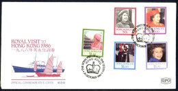 Hong Kong Sc# 465-469 Event Cover 1986 10.21 Royal Visit - Brieven En Documenten