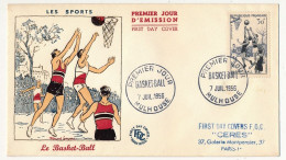 FRANCE - Env. FDC 30F Basket-Ball - Mulhouse - 7 Juillet 1956 - 1950-1959