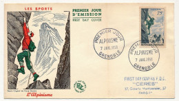 FRANCE - Env. FDC 75F Alpinisme - Grenoble - 7 Juillet 1956 - 1950-1959