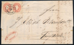 1863 2 X 5kr Levélen (hajtottak) / On Cover (folded) "ESSEGG / OBERSTADT" - Fünfkirchen - Autres & Non Classés