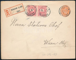 1896 5kr Díjjegyes Ajánlott Boríték 2 X 5kr Díjkiegészítéssel Kolozsvárról Bécsbe / Registered 5kr PS-cover With 2 X 5kr - Autres & Non Classés