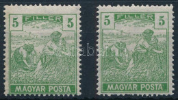 ** 1919 Magyar Posta 2 Db 5f, Az Egyik Eltömődött, A Másik Hiányos Jobb Oldali értékszámmal - Otros & Sin Clasificación