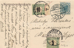 1905 1903 Zöldportó 5f és 10f Képeslapon Karlsbadból "MÁRAMAROSSZIGET" - Sonstige & Ohne Zuordnung