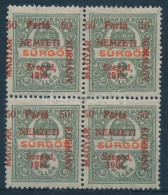 ** 1919 Portó 50f Négyestömb Lemezhibával / Block Of 4 With Plate Variety. Signed: Bodor - Autres & Non Classés