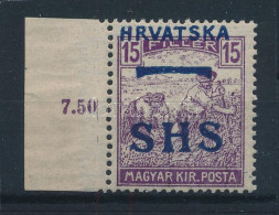 ** SHS 1918 Arató 15f ívszéli, Elcsúszott Felülnyomással. Signed: Bodor. Certificate: Zrinjscak - Otros & Sin Clasificación