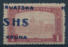 ** SHS 1918 Parlament 1K Látványosan Elcsúszott Felülnyomással. Signed: Bodor. Certificate: Zrinjscak - Autres & Non Classés