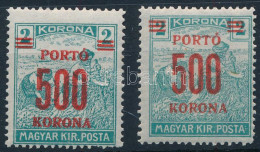 ** 1921 Kisegítő Portó 500K/2K Eltolódott Felülnyomással + Támpéldány - Otros & Sin Clasificación