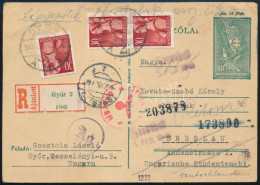 1945. Jan. 15. Ajánlott Levelezőlap 3 Bélyeggel Győrből Németországba, Majd Visszaküldve, Cenzúrázva - Other & Unclassified