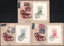 1951 80 éves A Magyar Bélyeg Blokksor 3 Db Ajánlott Légi FDC-n - Altri & Non Classificati