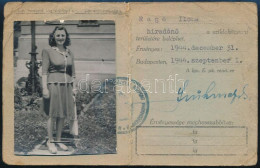 1944 Szeptember 1, Fényképes Belépési Engedély A Sziklaközpont Területére, Ragó Ilona Híradónő Részére, A Légvédelmi Köz - Other & Unclassified