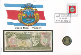 Costa Rica 1993. 100C + 1997. 10C Cu-Al-bronz Borítékban Bélyeggel és Bélyegzéssel T:UNC,AU  Costa Rica 1993. 100 Colone - Zonder Classificatie