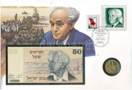 Izrael 1978. 50S Bankjegy + 1985. 50S Al-bronz "David Ben Gurion" Felbélyegzett Borítékban, Bélyegzéssel T:UNC  Israel 1 - Unclassified