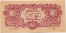 Csehszlovákia 1944. 500K "AT 375382", "SPECIMEN (MINTA)" Perforációval T:UNC Kis Sarokhajlás Czechoslovakia 1944. 500 Ko - Ohne Zuordnung