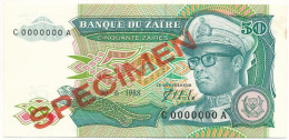 Zaire 1988. 50Z "SPECIMEN" Bélyegzéssel T:UNC Zaire 1988. 50 Zaires With "SPECIMEN" Overprint C:UNC Krause P#32s - Ohne Zuordnung