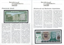 6 Darab "Kuriositäten Auf Banknoten" Német Nyelvű Tájékoztatólap Bankjegyekkel, Közte Indonézia, Irak, Nepál, Argentína, - Zonder Classificatie