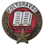 ~1950-1960. "Kultúrával A Népért" Zománcozott Bronz Gomblyuk Jelvény (20x22mm) T:AU Kis Zománchiba, Patina - Unclassified