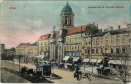 * T2/T3 1913 Arad, Andrássy Tér, Minorita Templom, Automobil Montázs / Square, Church, Automobile Montage (fa) - Ohne Zuordnung