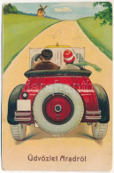 T2/T3 1931 Arad, Autós Kirándulás, Szélmalom. Leporello 10 Kis Képpel / Automobile Trip, Windmill. Leporellocard With 10 - Sin Clasificación