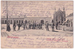 T2/T3 1915 Karánsebes, Caransebes; Izraelita Templom, József Tér, Zsinagóga, Haring (Habing) F. üzlete / Synagogue, Squa - Unclassified