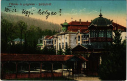 * T2/T3 1912 Bártfa, Bártfafürdő, Bardejovské Kúpele, Bardiov, Bardejov; Főforrás és Gyógyterem. Salgó Mór Kiadása / Spa - Sin Clasificación