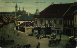 * T2/T3 1906 Nagyszombat, Tyrnau, Trnava; Ferenc József Tér, Tausky J. Fiai Utóda üzlete, Piac / Square, Shops, Market ( - Ohne Zuordnung