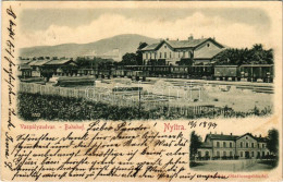 * T2/T3 1899 (Vorläufer) Nyitra, Nitra; Pályaudvar, Vasútállomás, Vonat, Indóház / Bahnhof, Stationsgebäude / Railway St - Ohne Zuordnung