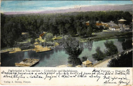 T2/T3 1901 Pöstyén, Piestany; Park Részlet A Vág Partján, Komp. A. Bernas Kiadása / Váh Riverside, Park, Ferry (EK) - Ohne Zuordnung