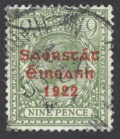 Ireland Sc# 53 Used 15X8½ 1922-1923 9p Overprint - Gebruikt