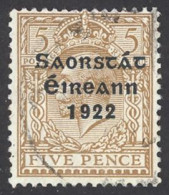 Ireland Sc# 51 Used 15X8½ 1922-1923 5p Overprint - Gebruikt