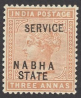 India Nabha Sc# O9 MH 1885-1897 3a Overprint Queen Victoria Official - Nabha