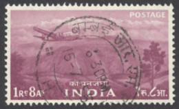 India Sc# 268 Used 1955 1r8a Plane Over Kanchenjunga Mountains - Oblitérés