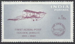 India Sc# 338 MH 1961 1r Humber-Sommer Biplane - Neufs