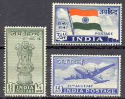 India Sc# 200-202 MH 1947 Dominion Issue - Neufs