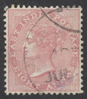 India Sc# 28 Used (a) 1868 8a Queen Victoria  - 1858-79 Compagnie Des Indes & Gouvernement De La Reine