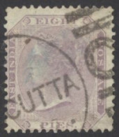 India Sc# 19 Used (a) 1860-1864 8p Lilac Queen Victoria  - 1858-79 Compagnie Des Indes & Gouvernement De La Reine