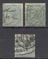 India Sc# 27 Used Lot/3 1866-1868 6a 8p Queen Victoria  - 1858-79 Compagnie Des Indes & Gouvernement De La Reine