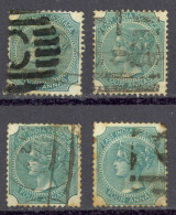 India Sc# 26 Used Lot/4 1866-1868 4a Green Queen Victoria  - 1858-79 Compañia Británica Y Gobierno De La Reina